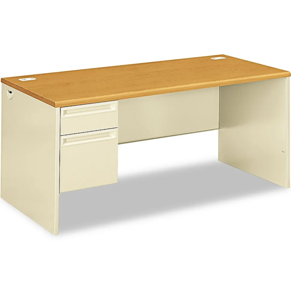 HON 38000 Series "L" Workstation Left Pedestal Desk, Harvest Oak/Putty (HON38292LCL)