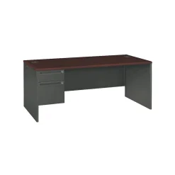 HON® 38000 Series Left Pedestal Desk 72"W, Mahogany/Charcoal, 29 1/2"H x 72"W x 36"D