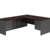 HON 38000 Series L-Shaped Office Desk, Mahogany/Charcoal (HON38LR7284NS)