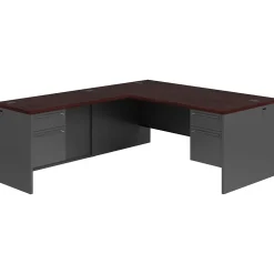HON 38000 Series L-Shaped Office Desk, Mahogany/Charcoal (HON38LR7284NS)