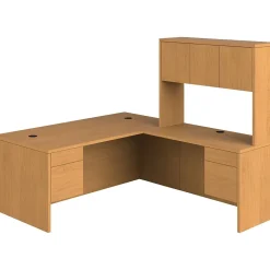 HON 10500 Series L-Shaped Office Desk w/ Hutch, 72"W, Harvest