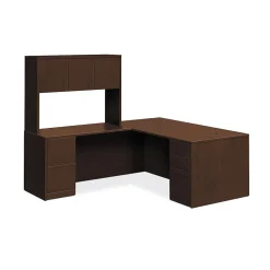 HON 10500 Series L-Workstation, Stack-On Storage, Full Pedestals, 72"W x 84"D, Mocha Finish (HON105LRSO7236M)