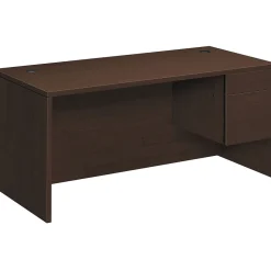 HON 10500 Series Right Pedestal Desk, 1 Box/1 File Drawer, 66"W, Mocha Finish
