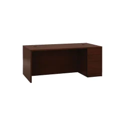 HON 10500 Series Right Pedestal Desk, 2 Box/1 File Drawer, 72"W, Mahogany Finish