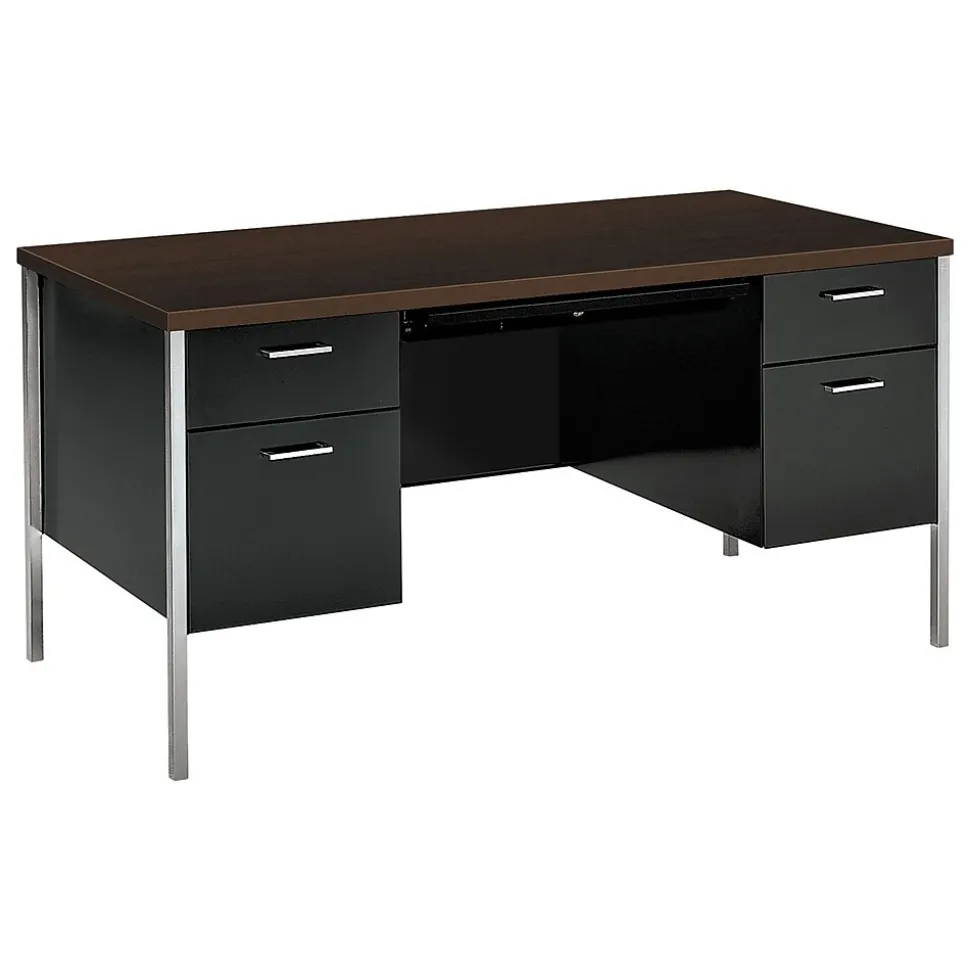 HON 34000 Series 60"W Double Pedestal Desk, Mocha/Black (HON34962MOP)