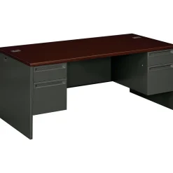 HON 38000 Series 72"W Double Pedestal Desk, Mahogany/Charcoal (H38180NS)