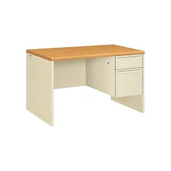 HON 38000 Series 48"W Single Pedestal Desk, Harvest Oak/Putty (H38251CL)