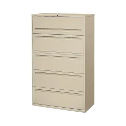 HON Brigade 700 Series 5 File Drawer Lateral File Cabinet, Locking, Letter/Legal, Putty/Beige, 42"W (H795.L.L)