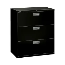 HON Brigade 600 Series 3-Drawer Lateral File Cabinet, Locking, Letter/Legal, Black, 36"W (PHS-88)