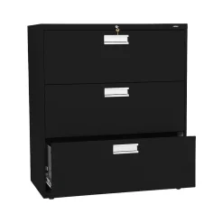 HON Brigade 600 Series 3-Drawer Lateral File Cabinet, Locking, Letter/Legal, Black, 36"W (PHS-88)