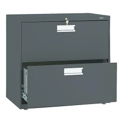 HON Brigade 600 Series 2-Drawer Lateral File Cabinet, Locking, Letter/Legal, Charcoal, 30"W (H672.L.S)