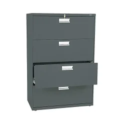 HON Brigade 600 Series 4-Drawer Lateral File Cabinet, Locking, Letter/Legal, Charcoal, 36"W (H684.L.S)