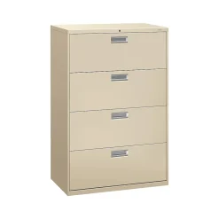 HON Brigade 600 Series 4-Drawer Lateral File Cabinet, Locking, Letter/Legal, Putty/Beige, 36"W (HON684LL)