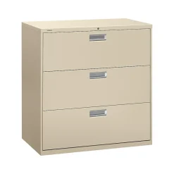 HON Brigade 600 Series 3-Drawer Lateral File Cabinet, Locking, Letter/Legal, Putty/Beige, 42"W (H693.L.L)