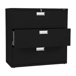 HON Brigade 600 Series 3-Drawer Lateral File Cabinet, Locking, Letter/Legal, Black, 42"W (H693.L.P)