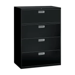 HON Brigade 600 Series 4-Drawer Lateral File Cabinet, Locking, Letter/Legal, Black, 42"W (HON694LP)