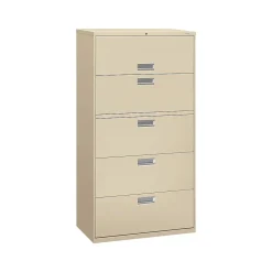 HON Brigade 600 Series 5-Drawer Lateral File Cabinet, Locking, Letter/Legal, Putty/Beige, 36"W (H685.L.L)