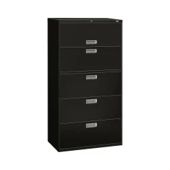 HON Brigade 600 Series 5-Drawer Lateral File Cabinet, Locking, Letter/Legal, Black, 36"W (H685.L.P)