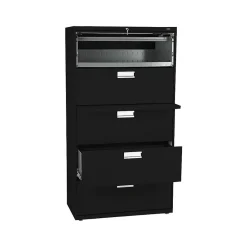 HON Brigade 600 Series 5-Drawer Lateral File Cabinet, Locking, Letter/Legal, Black, 36"W (H685.L.P)