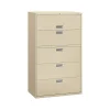 HON Brigade 600 Series 5-Drawer Lateral File Cabinet, Locking, Letter/Legal, Putty/Beige, 42"W (H695.L.L)