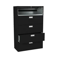 HON Brigade 600 Series 5-Drawer Lateral File Cabinet, Locking, Letter/Legal, Black, 42"W (HON695LP)