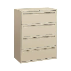 HON Brigade 700 Series 4-Drawer Lateral File Cabinet, Locking, Letter/Legal, Putty, 42"W (H794.L.L)