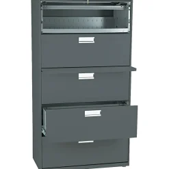 HON® Brigade 600 Series Lateral File Cabinet, A4/Legal/Letter, 5-Drawer, Charcoal, 19 1/4"D (685LS)