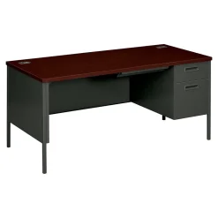 HON Metro Classic 66" Single Pedestal Desk, Mahogany/Charcoal (HONP3265RNS)