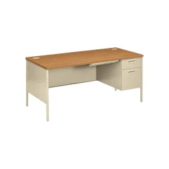 HON® Metro Classic Series "L"-Shaped Station, Single Right Pedestal Desk, Harvest/Putty, 29 1/2"H x 66"W x 30"D