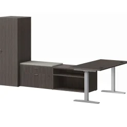 HON Mod 60" Computer Desk with Wardrobe and 2 Credenzas, Slate Teak (HLPL60114HATDSKWDSL1)