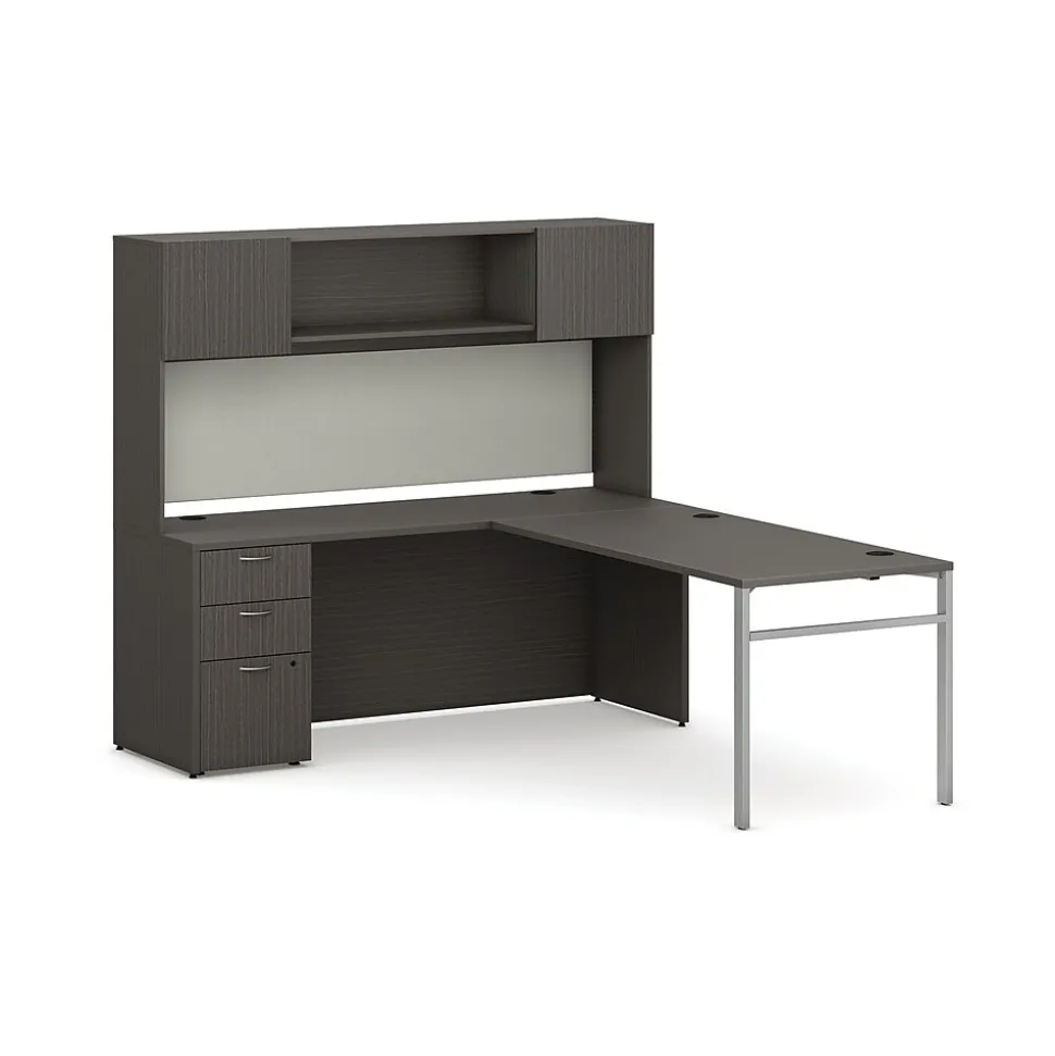 HON Mod 72" L-Shaped Executive Desk with Storage, Slate Teak (HLPL8472LDSKSL1ULEGS)