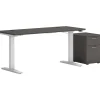 HON Mod 60"W Adjustable Standing Desk with Mobile Storage, Slate Teak (HLPLRW6024CHATBFSL1)