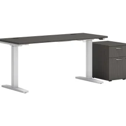 HON Mod 60"W Adjustable Standing Desk with Mobile Storage, Slate Teak (HLPLRW6024CHATBFSL1)