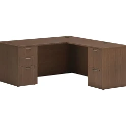 HON Mod 66"W L-Shaped Double-Pedestal Desk, Sepia Walnut (HLPL6672LDESKSE1)