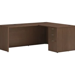 HON Mod 60"W L-Shaped Single-Pedestal Desk, Sepia Walnut (HLPL6072LDESK1BBFSE1)