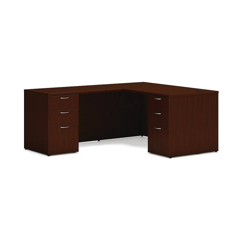 HON Mod 60"W L-Shaped Workstation, Traditional Mahogany (HLPL6072LDESK2BBFTM1)