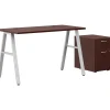 HON Mod 48"W Table Desk with Mobile Storage, Traditional Mahogany (HLPL4824BFTM1ALEGSLV)