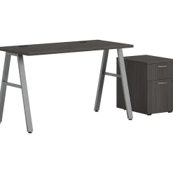 HON Mod 48"W Table Desk with Mobile Storage, Slate Teak (HLPL4824BFTM1ALEGSLV)