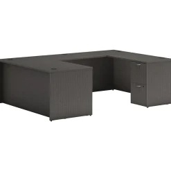 HON Mod 66"W x 96"D U-Shaped Computer Desk with 2 Support Pedestals, Slate Teak (HLPL6696UDESKSL1)