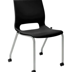 HON Motivate Stacking Chair, Onyx Shell, Textured Platinum Frame, 2 per Carton
