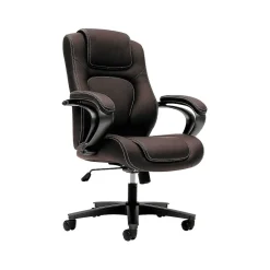 HON Vinyl High-Back Executive Chair, Center-Tilt, Fixed Arms, Brown (BSXVL402EN45)