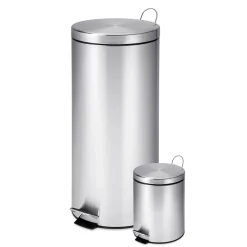 Honey Can Do Stainless Steel Step Trash Cans with Lid, Silver, 7.92 & 0.8 Gallon (TRS-01886)