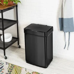 Honey-Can-Do Motion Sensor Steel Indoor Trash Can with Automatic Lid, 13.2 Gallon, Black (TRS-08415)