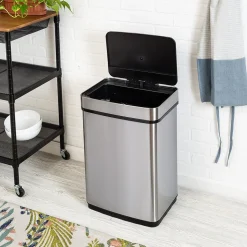 Honey-Can-Do Motion Sensor Steel Indoor Trash Can with Automatic Lid, 13.2 Gallon, Silver (TRS-08414)