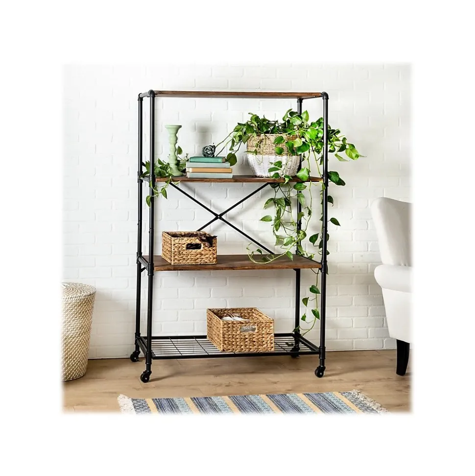 Honey-Can-Do 4-Shelf 63"H Steel Mobile Bookcase, Black (SHF-08838)