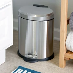Honey-Can-Do Stainless Steel Oval Step Trash Can with Lid, Silver, 1.32 Gallon (TRS-01448)