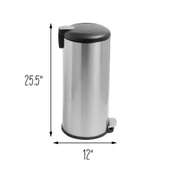 Honey-Can-Do Steel Indoor Round Soft-Close Trash Can with Hinged Lid, 7.92 Gallon, Silver (TRS-08994)