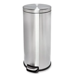 Honey-Can-Do Steel Indoor Round Step Can Trash Can with Hinged Lid, 7.92 Gallon, Silver (TRS-09074)