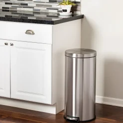 Honey-Can-Do Steel Indoor Round Step Can Trash Can with Hinged Lid, 7.92 Gallon, Silver (TRS-09074)