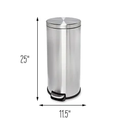 Honey-Can-Do Steel Indoor Round Step Can Trash Can with Hinged Lid, 7.92 Gallon, Silver (TRS-09074)